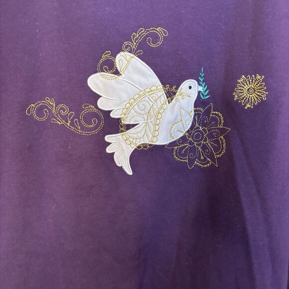 Vintage Adrian Dearfield Grandma Collared Sweatshirt Women's L Bird Purple/Gold - Picture 2 of 9